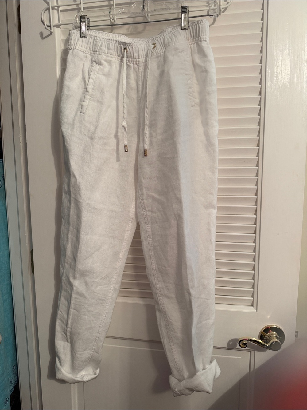 Lilly Pulitzer White womens Linen Drawstring Jogger Pants